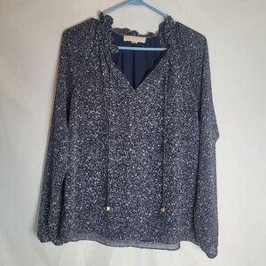 Michael Michael Kors Blue White Tie Neck Long Sleeve Blouse Size Smal Lined